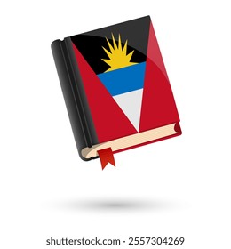 The book is covered in the flag of the Antigua and Barbuda. Vector illustration of 3D language book on white background.