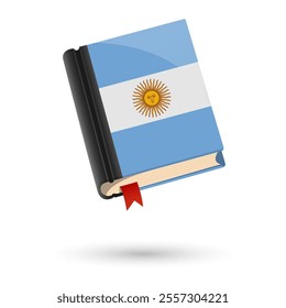 The book is covered in the flag of the Argentina. Vector illustration of 3D language book on white background.