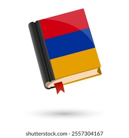 The book is covered in the flag of the Armenia. Vector illustration of 3D language book on white background.