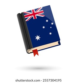 The book is covered in the flag of the Australia. Vector illustration of 3D language book on white background.