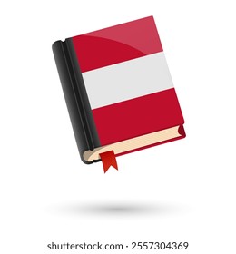 The book is covered in the flag of the Austria. Vector illustration of 3D language book on white background.