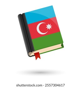 The book is covered in the flag of the Azerbaijan. Vector illustration of 3D language book on white background.