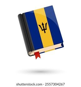 The book is covered in the flag of the Barbados. Vector illustration of 3D language book on white background.