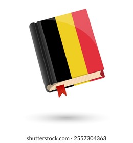 The book is covered in the flag of the Belgium. Vector illustration of 3D language book on white background.