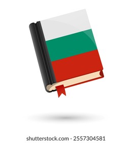 The book is covered in the flag of the Bulgaria. Vector illustration of 3D language book on white background.