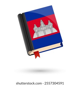 The book is covered in the flag of the Cambodia. Vector illustration of 3D language book on white background.