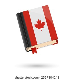 The book is covered in the flag of the Canada. Vector illustration of 3D language book on white background.