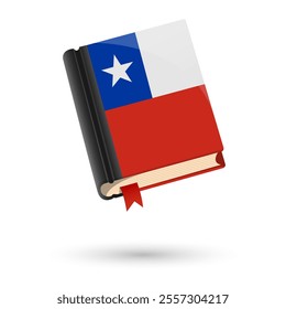 The book is covered in the flag of the Chile. Vector illustration of 3D language book on white background.