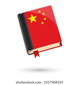 The book is covered in the flag of the China. Vector illustration of 3D language book on white background.