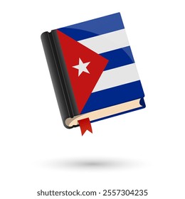 The book is covered in the flag of the Cuba. Vector illustration of 3D language book on white background.