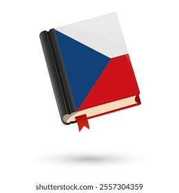 The book is covered in the flag of the Czech. Vector illustration of 3D language book on white background.