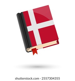 The book is covered in the flag of the Denmark. Vector illustration of 3D language book on white background.