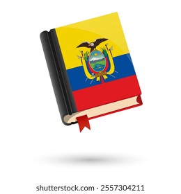 The book is covered in the flag of the Ecuador. Vector illustration of 3D language book on white background.