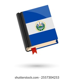 The book is covered in the flag of the El Salvador. Vector illustration of 3D language book on white background.