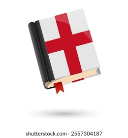 The book is covered in the flag of the England. Vector illustration of 3D language book on white background.