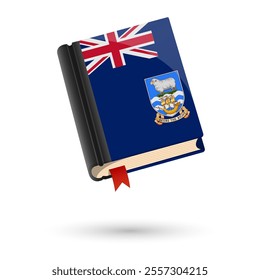 The book is covered in the flag of the Falkland Islands. Vector illustration of 3D language book on white background.