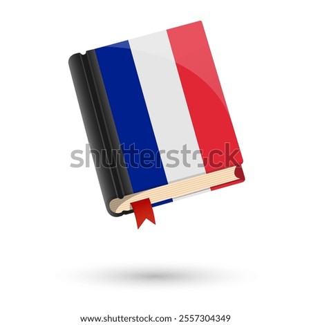 The book is covered in the flag of the French. Vector illustration of 3D language book on white background.