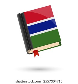 The book is covered in the flag of the Gambia. Vector illustration of 3D language book on white background.