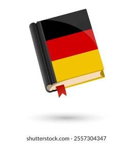 The book is covered in the flag of the German. Vector illustration of 3D language book on white background.