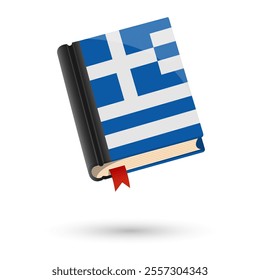 The book is covered in the flag of the Greece. Vector illustration of 3D language book on white background.