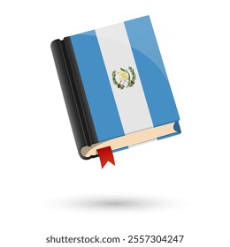 The book is covered in the flag of the Guatemala. Vector illustration of 3D language book on white background.