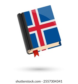 The book is covered in the flag of the Iceland. Vector illustration of 3D language book on white background.
