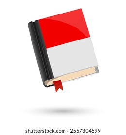 The book is covered in the flag of the Indonesia. Vector illustration of 3D language book on white background.