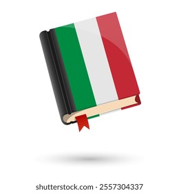 The book is covered in the flag of the Italy. Vector illustration of 3D language book on white background.