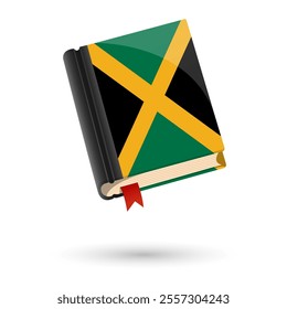 The book is covered in the flag of the Jamaica. Vector illustration of 3D language book on white background.