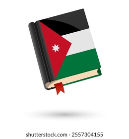 The book is covered in the flag of the Jordan. Vector illustration of 3D language book on white background.