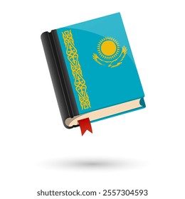 The book is covered in the flag of the Kazakhstan. Vector illustration of 3D language book on white background.