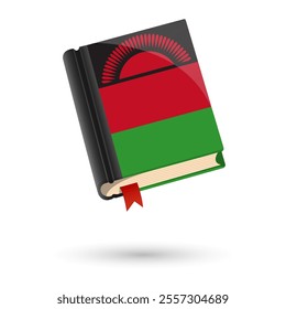 The book is covered in the flag of the Malawi. Vector illustration of 3D language book on white background.