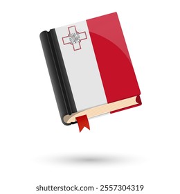 The book is covered in the flag of the Malta. Vector illustration of 3D language book on white background.