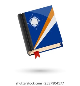 The book is covered in the flag of the Marshall Islands. Vector illustration of 3D language book on white background.