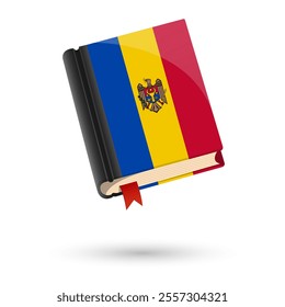 The book is covered in the flag of the Moldova. Vector illustration of 3D language book on white background.