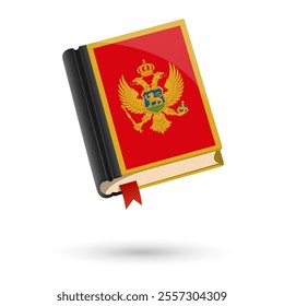 The book is covered in the flag of the Montenegro. Vector illustration of 3D language book on white background.