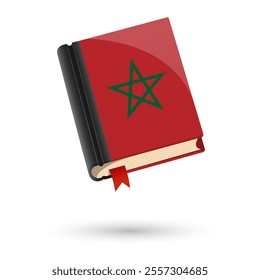 The book is covered in the flag of the Morocco. Vector illustration of 3D language book on white background.