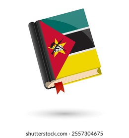 The book is covered in the flag of the Mozambique. Vector illustration of 3D language book on white background.