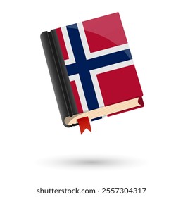 The book is covered in the flag of the Norway. Vector illustration of 3D language book on white background.