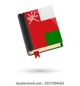 The book is covered in the flag of the Oman. Vector illustration of 3D language book on white background.