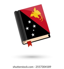 The book is covered in the flag of the Papua New Guinea. Vector illustration of 3D language book on white background.