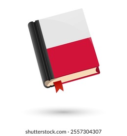 The book is covered in the flag of the Poland. Vector illustration of 3D language book on white background.