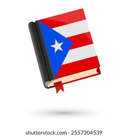 The book is covered in the flag of the Puerto Rico. Vector illustration of 3D language book on white background.