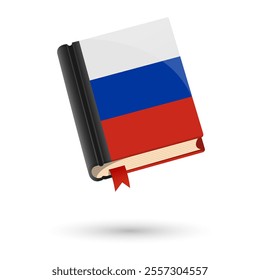 The book is covered in the flag of the Russia. Vector illustration of 3D language book on white background.