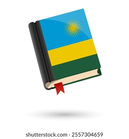 The book is covered in the flag of the Rwanda. Vector illustration of 3D language book on white background.