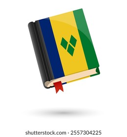 The book is covered in the flag of the Saint Vincent and the Grenadines. Vector illustration of 3D language book on white background.