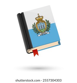 The book is covered in the flag of the San Marino. Vector illustration of 3D language book on white background.