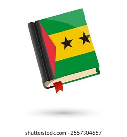 The book is covered in the flag of the Sao Tome and Principe. Vector illustration of 3D language book on white background.