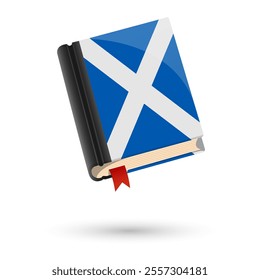 The book is covered in the flag of the Scotland. Vector illustration of 3D language book on white background.