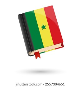 The book is covered in the flag of the Senegal. Vector illustration of 3D language book on white background.